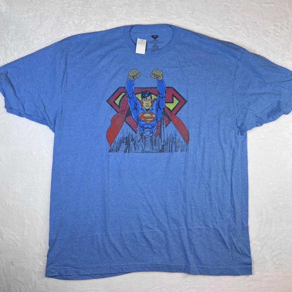 Superman Flying Mens Royal Heather Graphic Tee T-Shirt Blue 3XL New